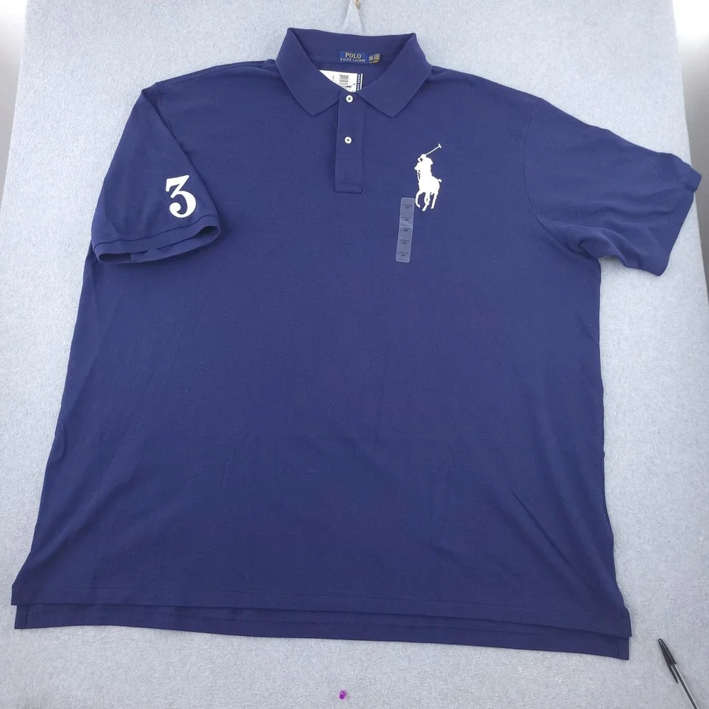 Polo Ralph Lauren Polo Shirt Mens 4XLT Blue Big Pony #3 Logo Top Casual Cotton